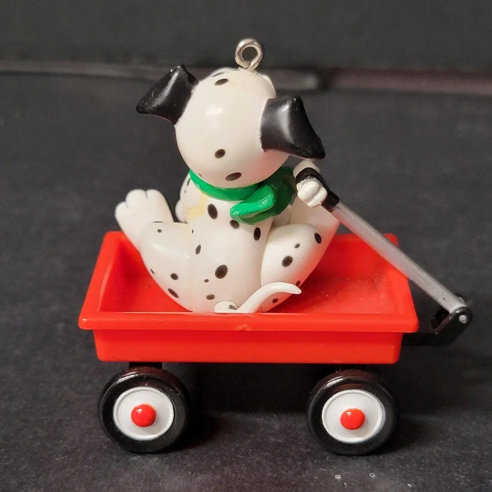 Vintage Disney 101 Dalmatians Ornament Merry Christmas Dog In Wagon